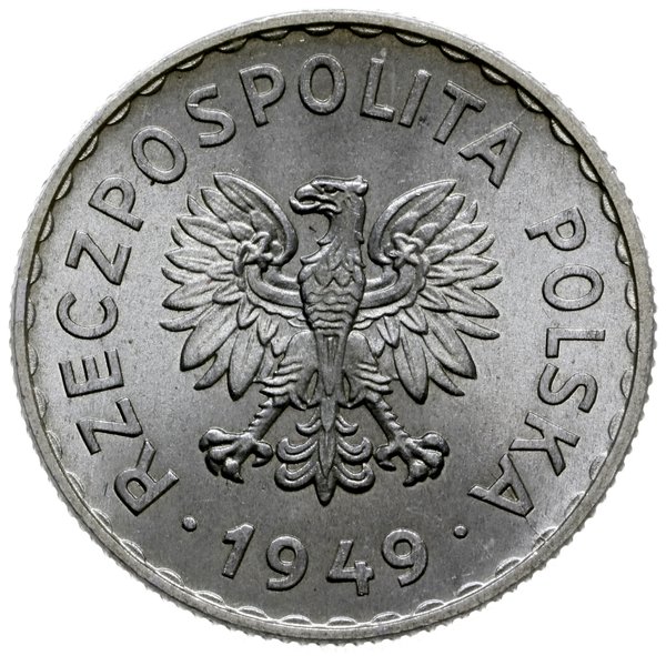 1 złoty 1949, Warszawa; nominał w wieńcu, na rew