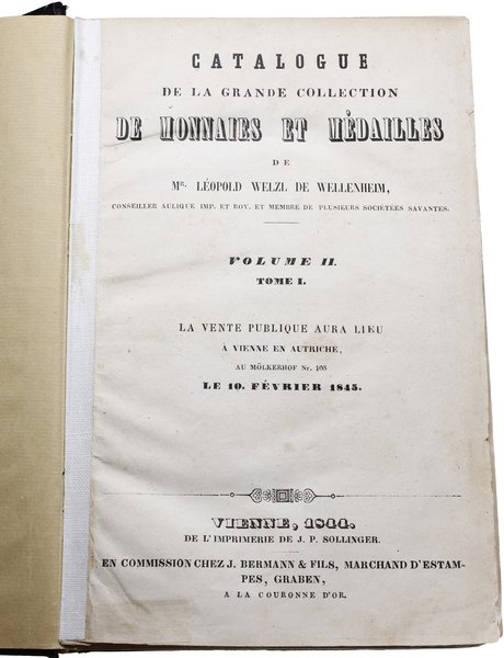 J. Bermann & Fils, Graben, Wien. Katalog aukcyjny “Catalogue de la Grande Collection de Monnaies et Medailles de Leopold Welzl de Wellenheim”