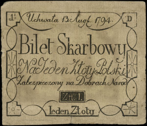 1 złoty 13.08.1794, seria D, na odwrocie F.Malinowski