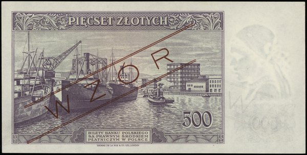 500 złotych 15.08.1939; czerwony ukośny nadruk “