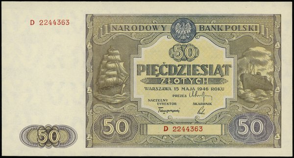 50 złotych 15.05.1946; seria D, numeracja 224436