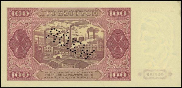 100 złotych 1.07.1948; seria KL, numeracja 00000