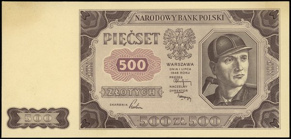 500 złotych 1.07.1948; próbny druk w kolorze brą