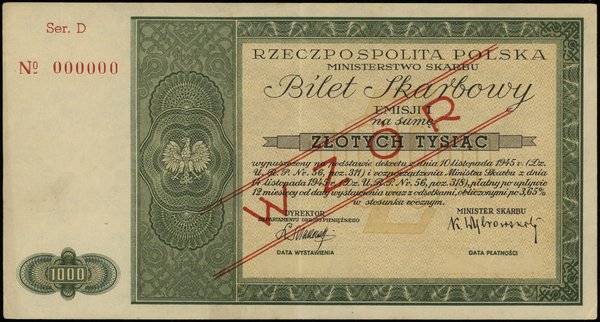 bilet skarbowy na 1.000 złotych 14.11.1945