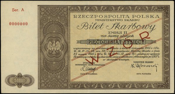 bilet skarbowy na 50.000 złotych 25.03.1946; II 