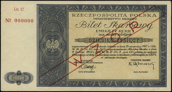 bilet skarbowy na 10.000 złotych 9.02.1948; IV e