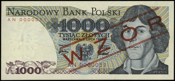 1.000 złotych 2.07.1975; seria AN, numeracja 000