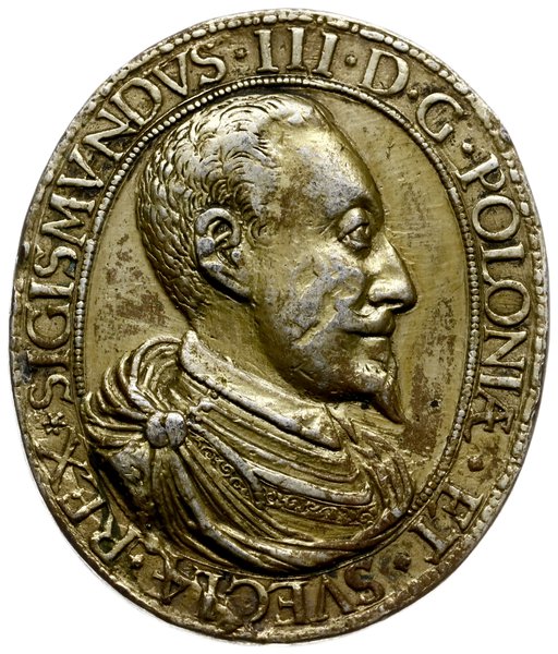 owalny medal z 1595 roku, wykonany przez nieznanego medaliera (sygnatura HD na odcięciu rękawa, według M. Gumowskiego jest to medalier mennicy wileńskiej), z okazji wyboru Zygmunta na króla Szwecji w 1592 roku