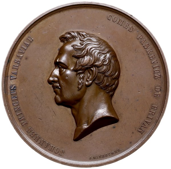 medal z 1850 roku autorstwa Jana Minheymera wybity z okazji 50-lecia służby Iwana Fiodorowicza Paskiewicza