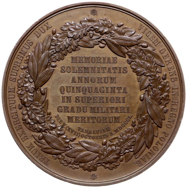 medal z 1850 roku autorstwa Jana Minheymera wybity z okazji 50-lecia służby Iwana Fiodorowicza Paskiewicza