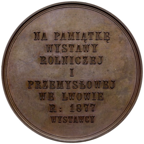 medal z 1877 r. autorstwa C. Radnitzki’ego wybity na pamiątkę Wystawy Rolniczej i Przemysłowej we Lwowie