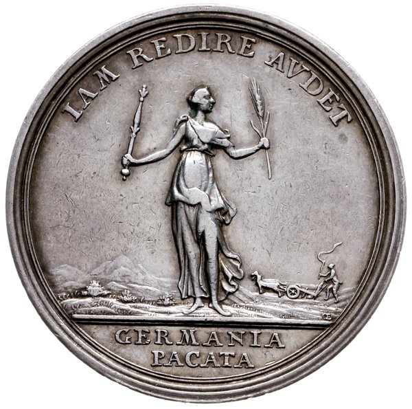 medal z 1763 r. autorstwa Jana Leonarda Oexleina, wybity z okazji pokoju w Hubertusburgu (kończącego trzecią - siedmioletnią - wojnę pomiędzy Austrią a Prusami o Śląsk)