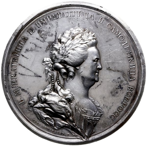 medal z 1793 r. autorstwa Carla Leberecht’a (aw.) i J. B. Gass’a (rw.) wybity dla upamiętnienia I i II rozbioru Polski