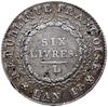 6 liwrów 1793 L, Bayonne; Dav. 1336, Gadoury 58; srebro 29.23 g; mały defekt krążka, ale rzadkie