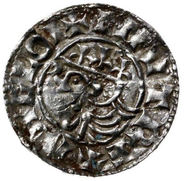 denar typu quatrefoil, 1018-1024, mennica Exeter, mincerz Thurgod, CNVT REX ANGLOI / ĐV RGO D?E  AXE, N. 781, S. 1157, srebro 18 mm, 0.75 g, gięty, pęknięty