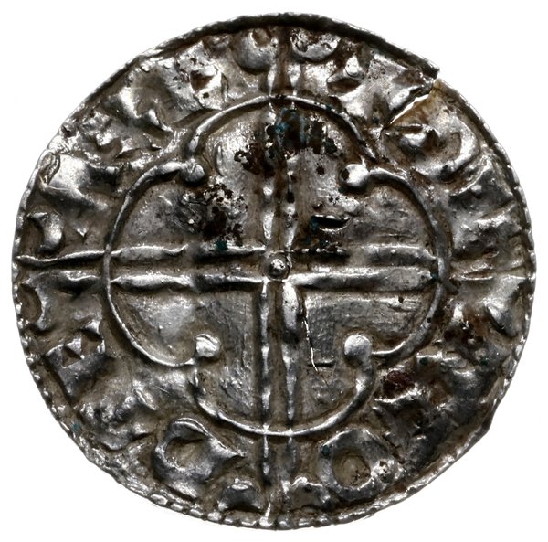 denar typu quatrefoil, 1018-1024, mennica Exeter, mincerz Thurgod, CNVT REX ANGLOI / ĐV RGO D?E  AXE, N. 781, S. 1157, srebro 18 mm, 0.75 g, gięty, pęknięty