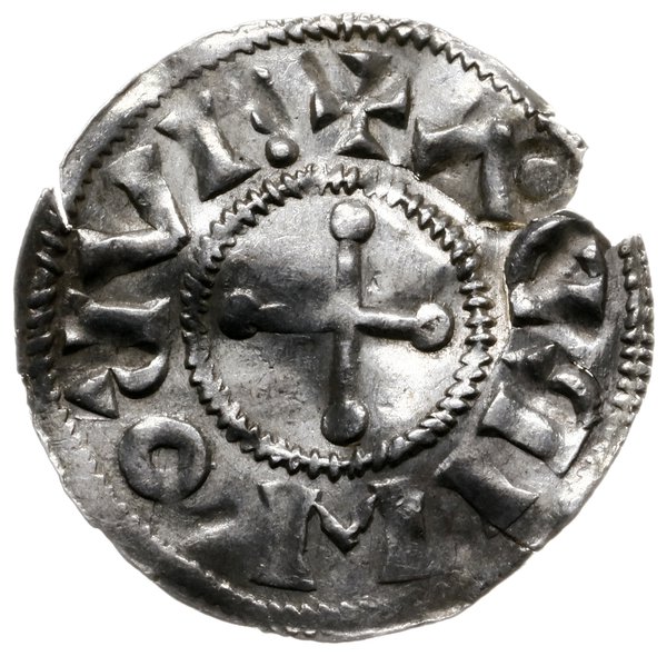 denar, przed 1034; Aw: Krzyż z kulkami w kątach,