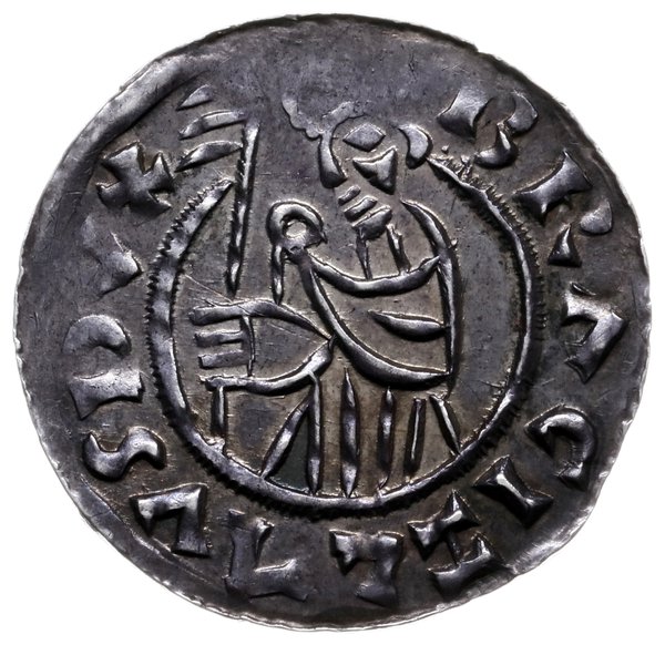 denar przed 1050; Aw: Popiersie z proporcem w le