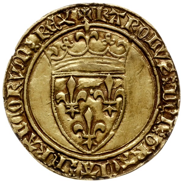 écu de France couronné, bez daty (1385-1420), Aw: Tarcza herbowa, KAROLVS DEI GRACIA  FRANCORVM REX