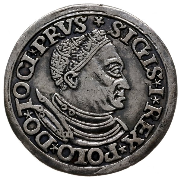 trojak 1534, Toruń; duża głowa króla w czepcu i 