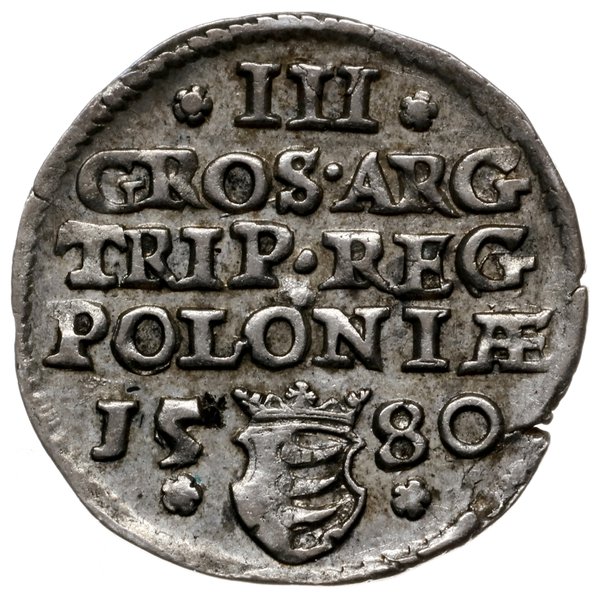 trojak 1580, Olkusz; Aw: Popiersie króla w prawo