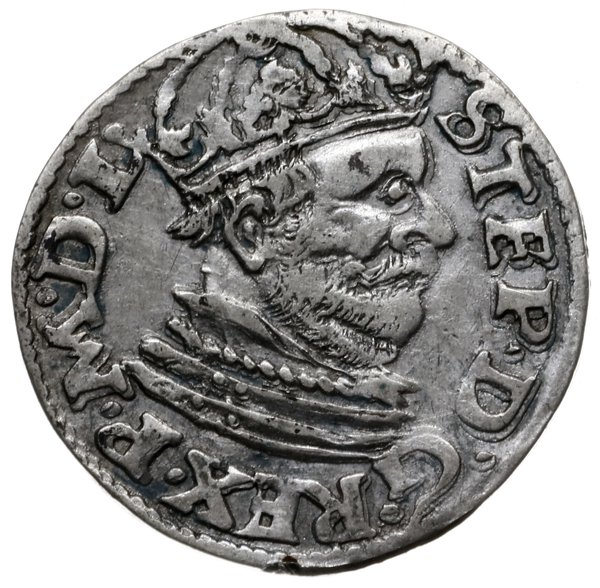 trojak 1585, Poznań; mała głowa króla (popiersie