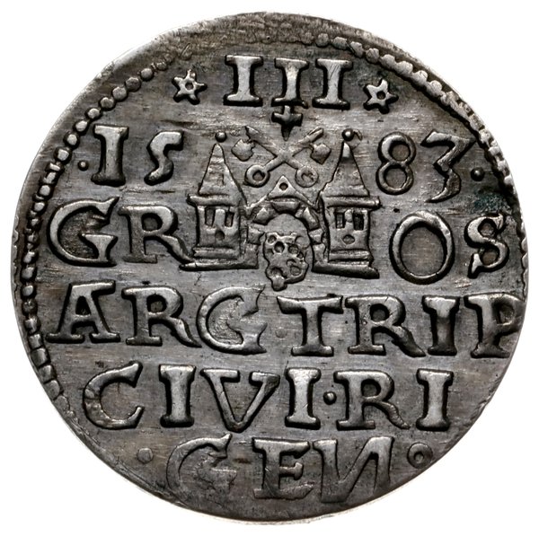 trojak 1583, Ryga; szeroka głowa króla, korona z
