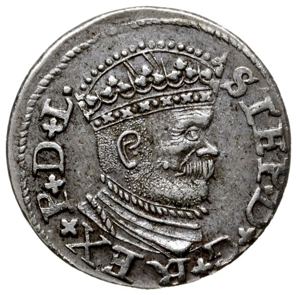 trojak 1586, Ryga; mała głowa króla, niska koron