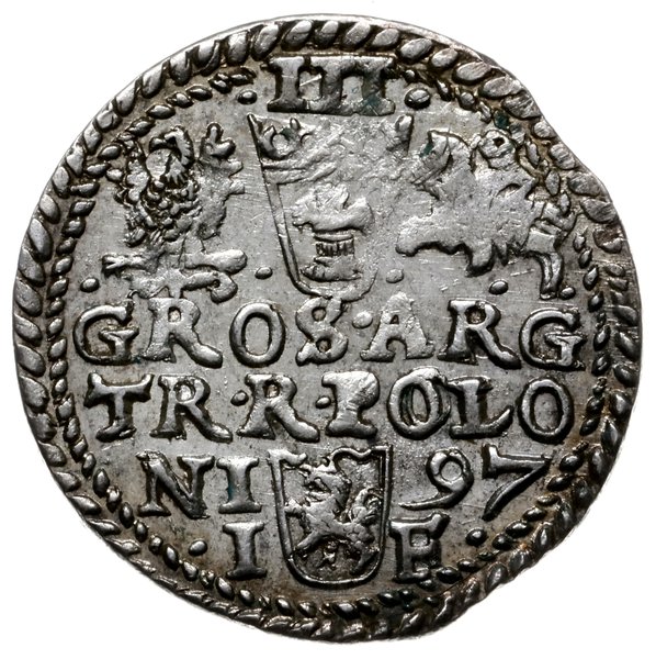 trojak 1597, Olkusz; korona z wąskim rondem, w o