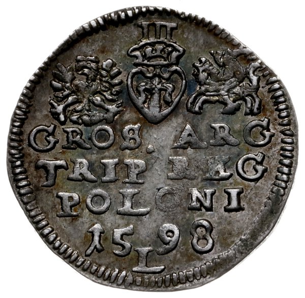 trojak 1598, Lublin; pełna data i litera L u doł