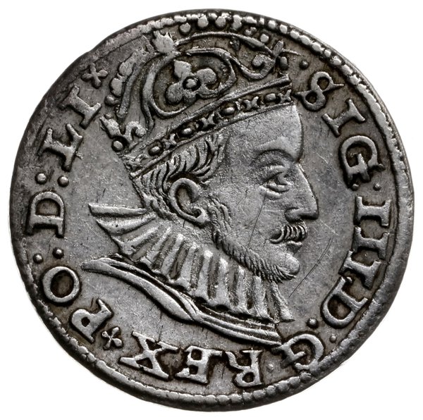 trojak 1588, Ryga; mała głowa króla (korona z ro