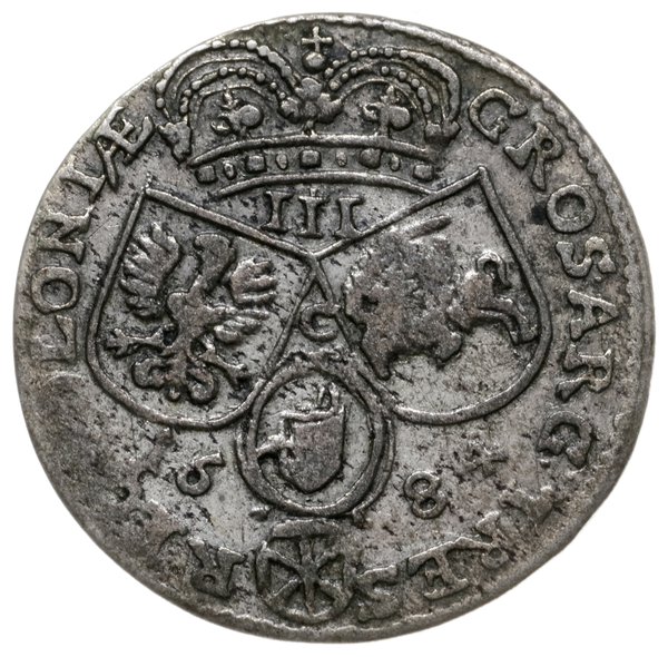 trojak 1684, Kraków; popiersie króla w zbroi i w