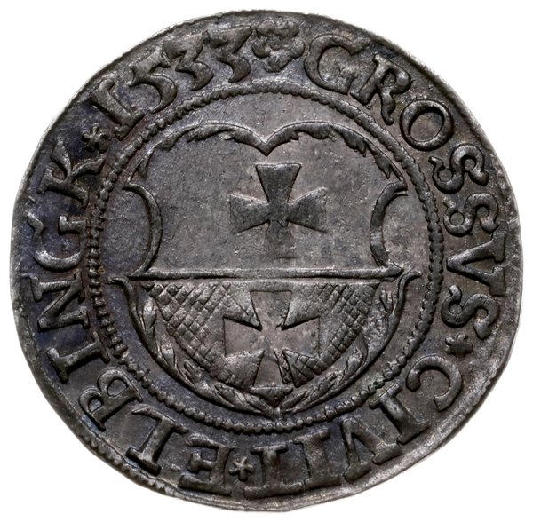 grosz 1533, Elbląg; końcówka napisu na awersie P