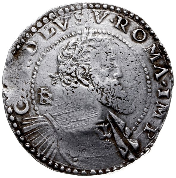 półtalar z kontrmarką - monogram króla i data - wybita na półtalarze Karola V, 1564, Wilno