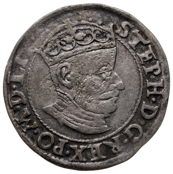 grosz 1580, Wilno; Aw: Głowa króla w prawo, w ko