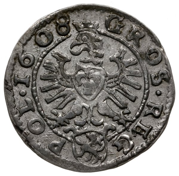 grosz 1608, Kraków; herb w Lewart w tarczy na re