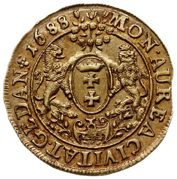 dukat 1688, Gdańsk; Aw: Popiersie króla w prawo 