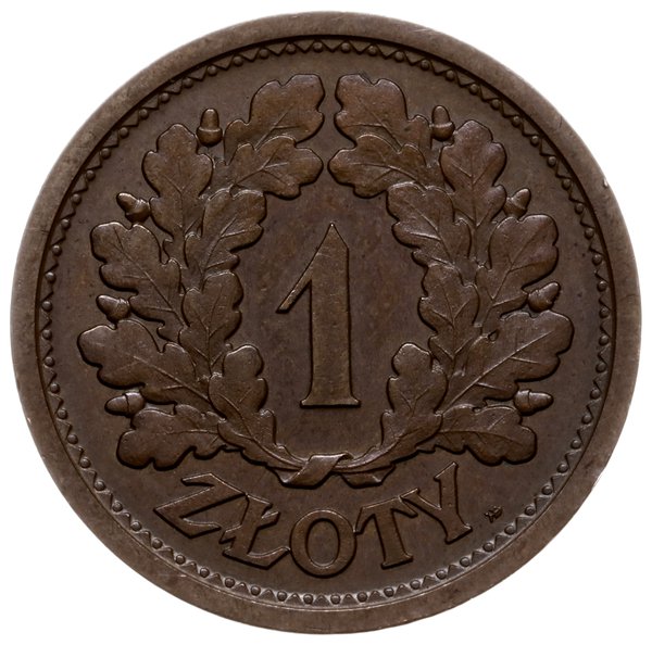 1 złoty 1928, Warszawa; nominał w wieńcu dębowym