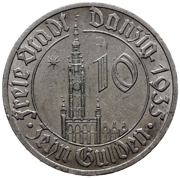 10 guldenów 1935, Berlin; Ratusz Gdański; AKS 7,
