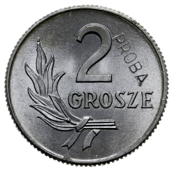 2 grosze 1949, Warszawa; Nominał, wklęsły napis 