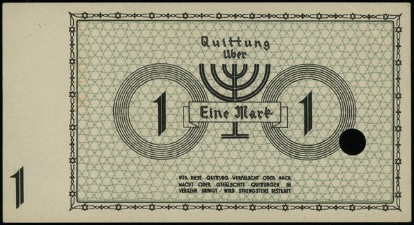 1 marka 15.05.1940, wzór, numeracja 000000, jednokrotnie perforowana