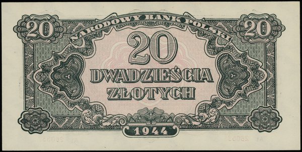 20 złotych 1944, w klauzuli OBOWIĄZKOWE, seria At, numeracja 260532