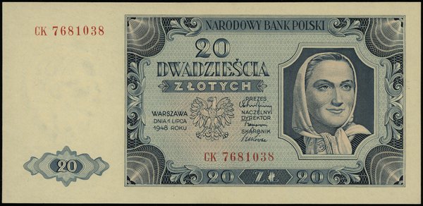 20 złotych 1.07.1948, seria CK, numeracja 7681038