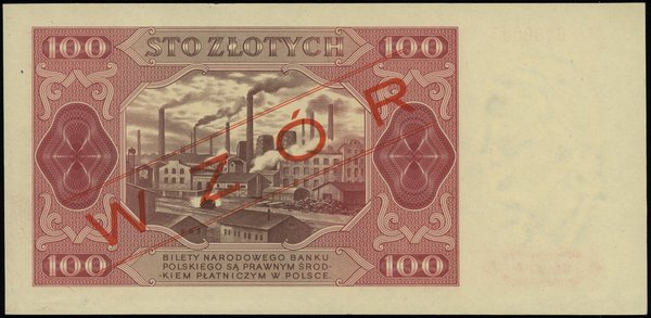 100 złotych 1.07.1948, seria FZ, numeracja 0000004, obustronny czerwony ukośny nadruk “WZÓR”