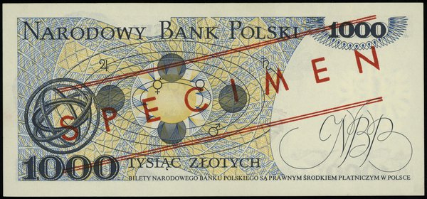 1.000 złotych 2.07.1975, seria AF, numeracja 0000041, obustronny czerwony ukośny nadruk  WZÓR / SPECIMEN
