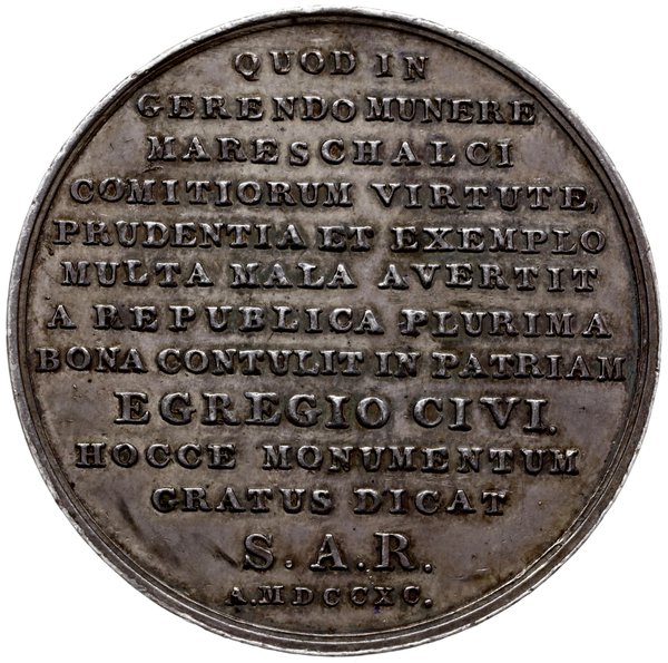 medal z 1790 r. autorstwa J. F. Holzhaeussera, poświęcony Stanisławowi Małachowskiemu - marszałkowi  Sejmu Czteroletniego