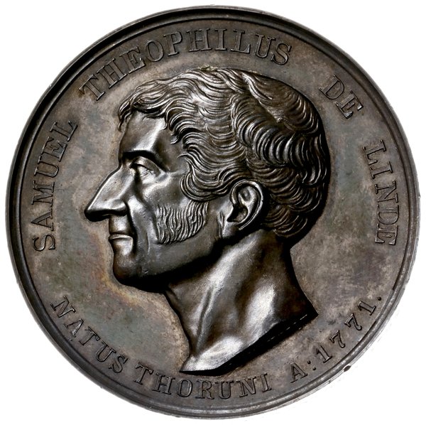 medal z 1842 r. autorstwa Józefa Majnerta wykonany w uznaniu zasług Samuela Teofila Linde