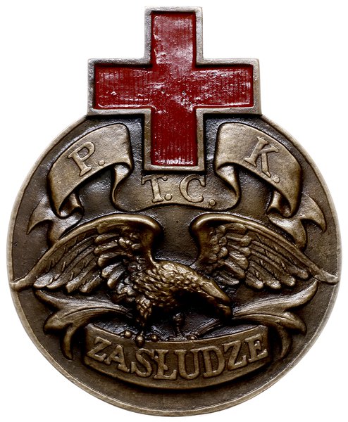 medal z lat 1919-1927 wykonany za zasługi Polskiego Towarzystwa Czerwonego Krzyża - PTCK (późniejszy  Polski Czerwony Krzyż)