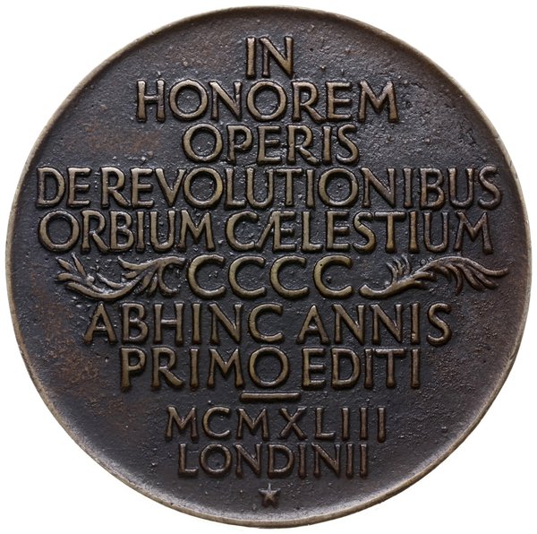 medal z 1943 r. autorstwa Wojciecha Jastrzębowskiego wykonany nakładem Stowarzyszenia Decorative Arts  Studio Std. w Londynie na 400. rocznicę śmierci Mikołaja Kopernika