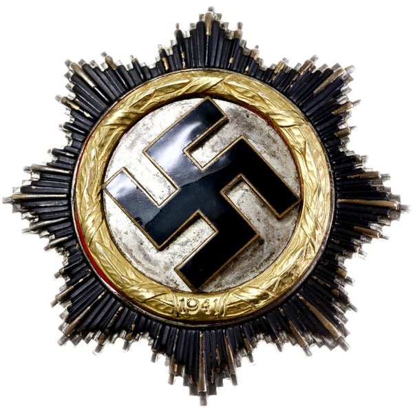 III Rzesza 1933-1945, Złoty Krzyż Niemiecki (Deutsches Kreuz) 1941, srebro 81.74 g, 64 mm, na szpilce  do zapinania punca 1 oznaczająca wytwórcę - Monachium, Detlev Niemann t.2 poz. 7.04.10.a,  Nimmergut 3839
